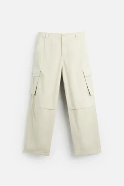 ZARA БРЮКИ КАРГО RELAXED FIT, КАМЕННО-СЕРЫЙ