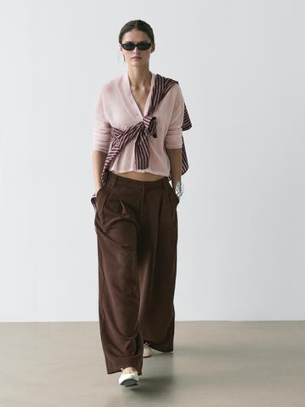 Massimo Dutti Широкие плиссированные брюки, шоколадный