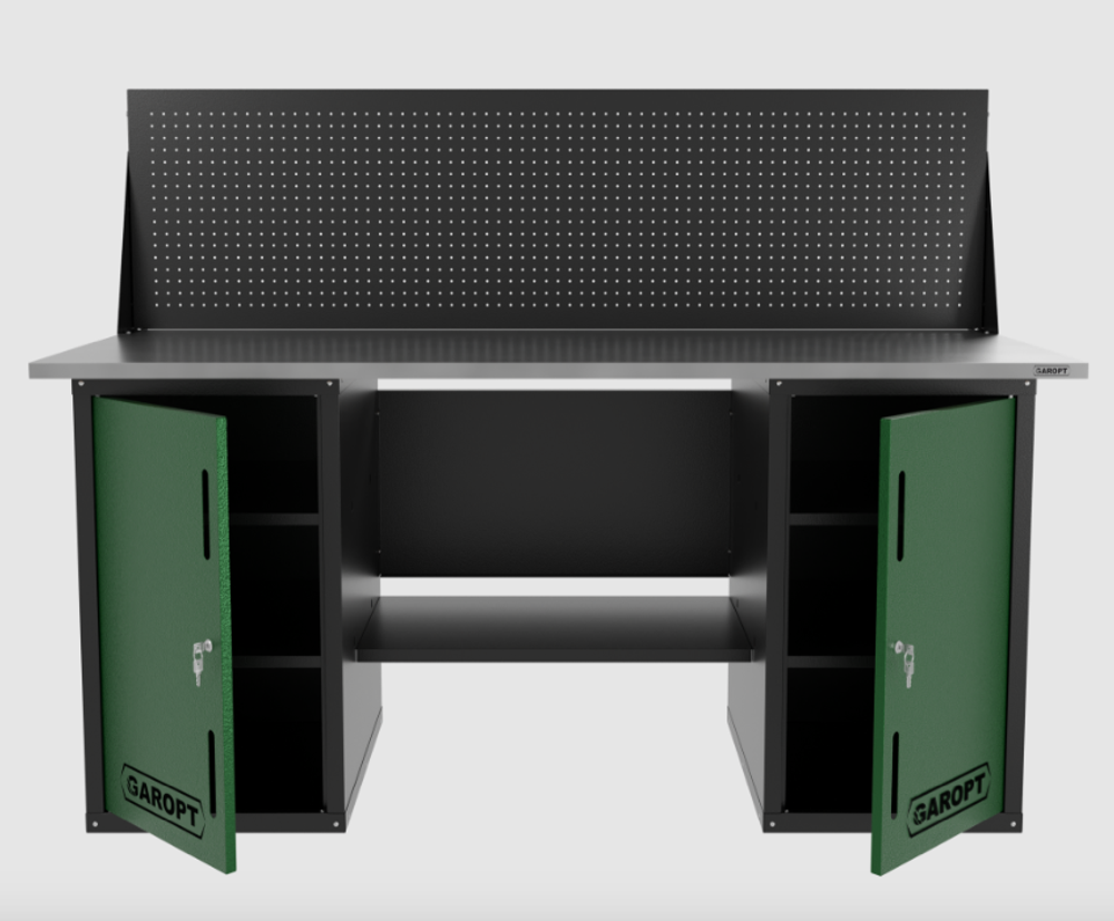 Верстак двухтумбовый с экраном, зеленый 1800*700 Garopt, GT1800DDPP.green