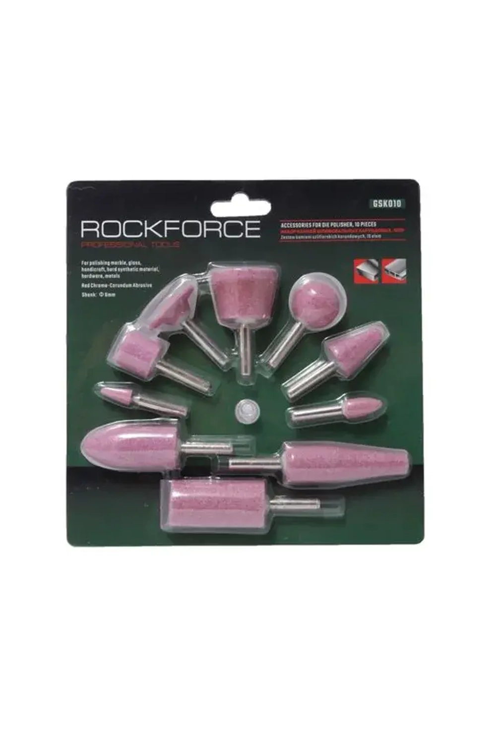Набор камней абразивных, 10пр.(хвостовик 6мм), в блистере RockForce##Rock FORCE RF-GSK010