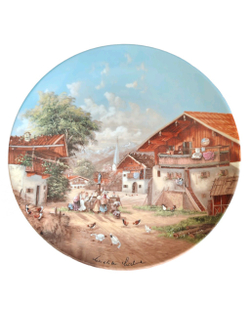 Тарелка декоративная "У деревенского фонтана" Германия