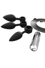 Набор из 3 анальных плагов и вибропули Bathmate Anal Training Plugs VIBE (Цвет: черный с серебристым)