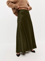 Юбка для весны, атласная, хаки, шелковая на резинке