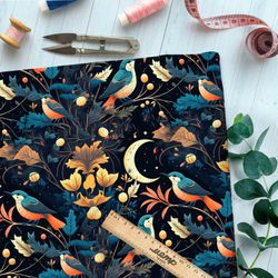 Ткань оксфорд 600  полуночные лунные птицы