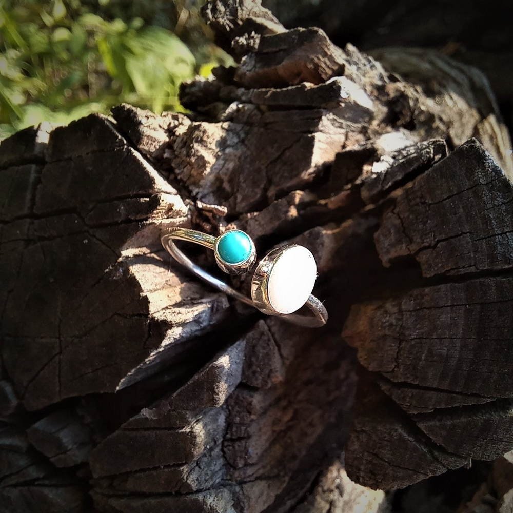 Кольцо СПУТНИК, серебро/опал/бирюза