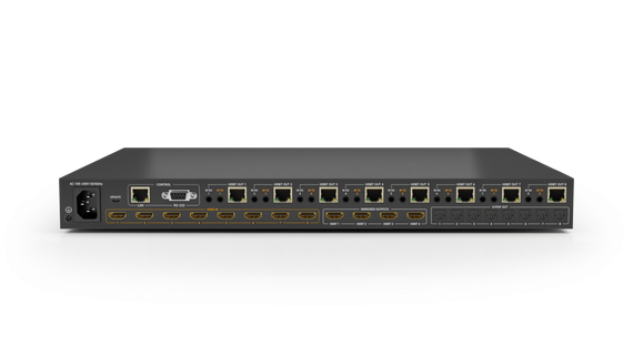 Wyrestorm MXV-0808-H2A-KIT - матричный коммутатор 8×8 4K60 HDBaseT с 8 приемниками в комплекте, 4K@60 (4:4:4) до 35м, FuLL HD до 70м, HDMI 2.0, HDCP 2.3, деэмбедирование аудио, EDID, LAN, RS-232, ИК, PoH