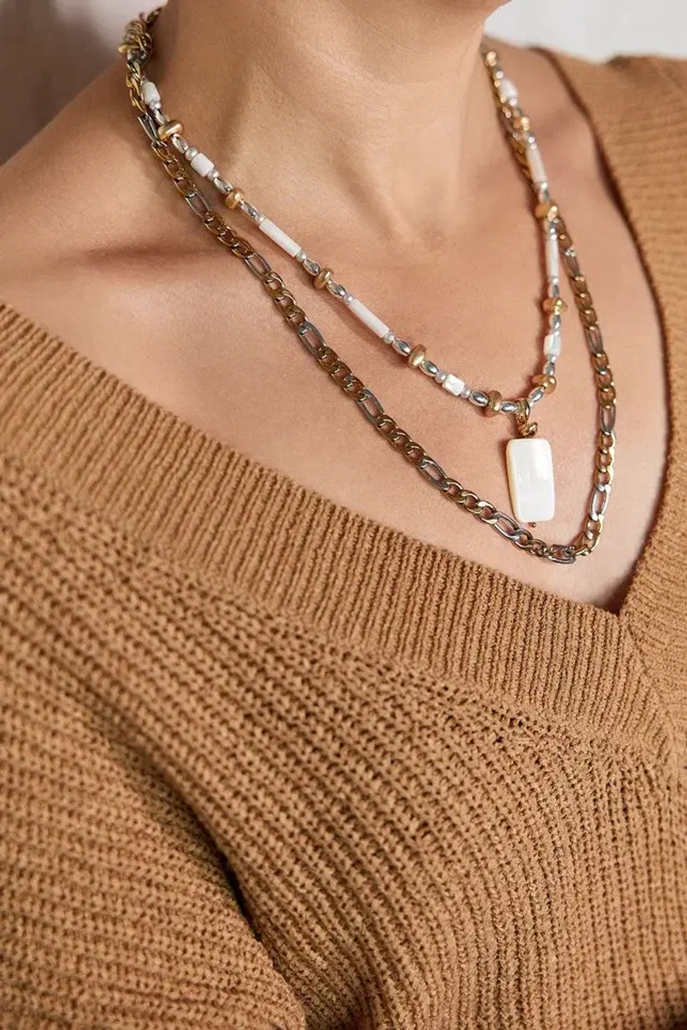 HMG 1328 Колье двойное с прямоугольным перламутром mix арт.2500