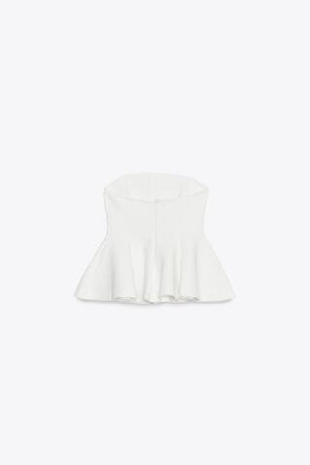 ZARA ТОП ИЗ ИНТЕРЛОКА С БАСКОЙ, БЕЛЫЙ