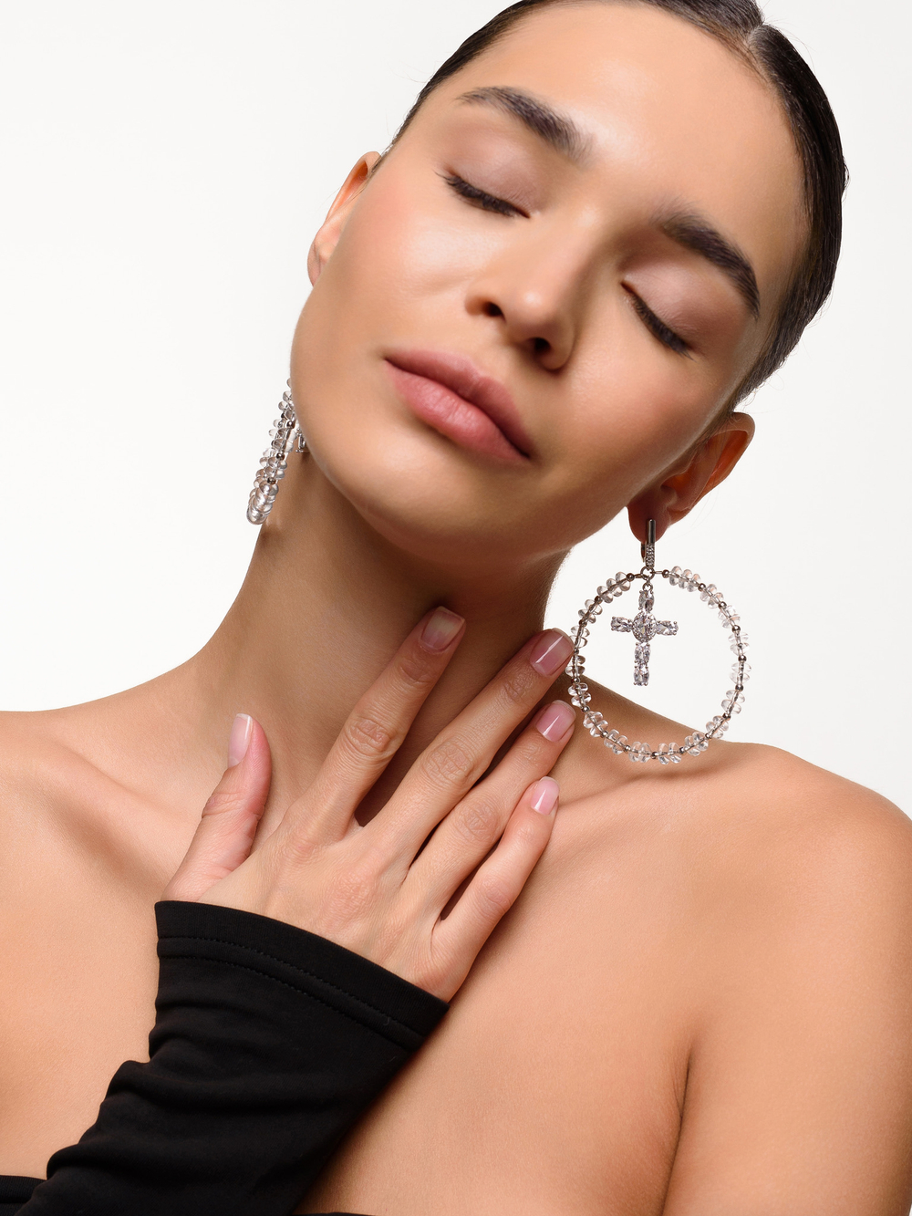 Серьги "White night" из горного хрусталя Silver