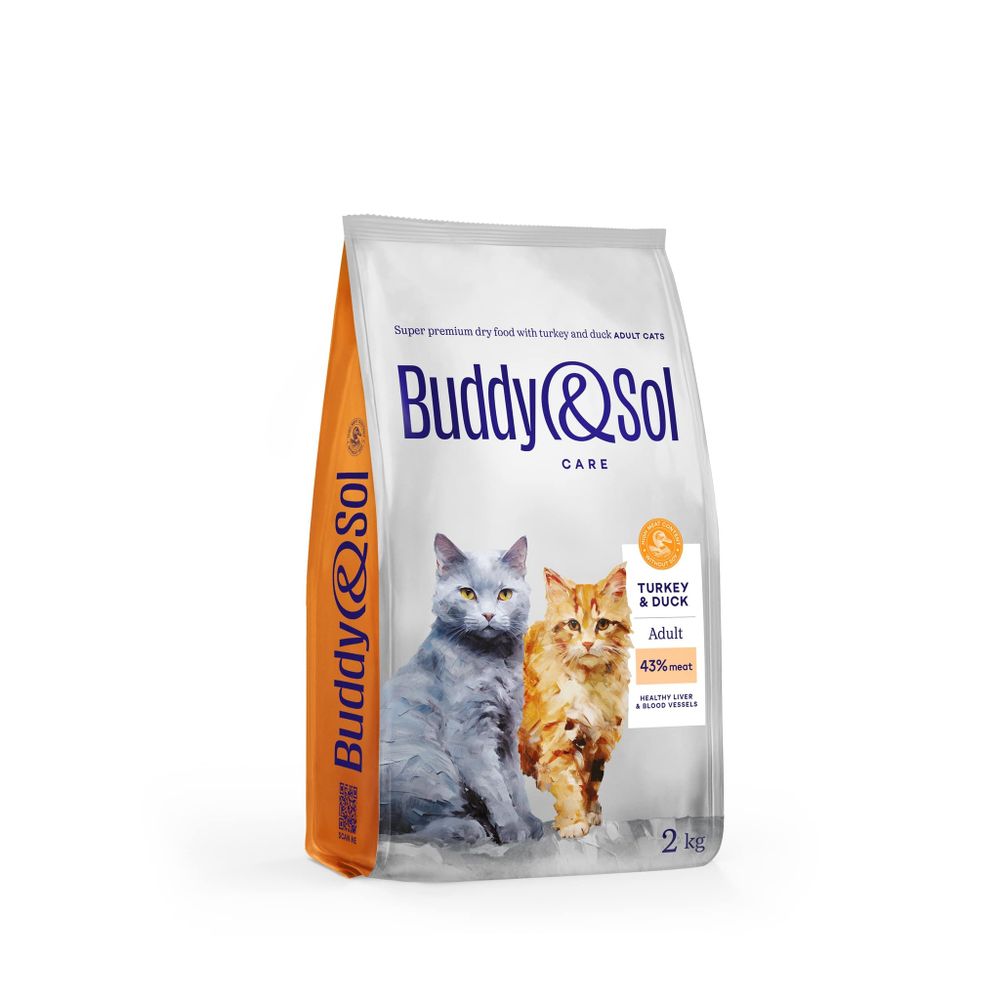 Сухой корм Buddy&amp;Sol CARE ADULT с индейкой и уткой для взрослых кошек 2 кг