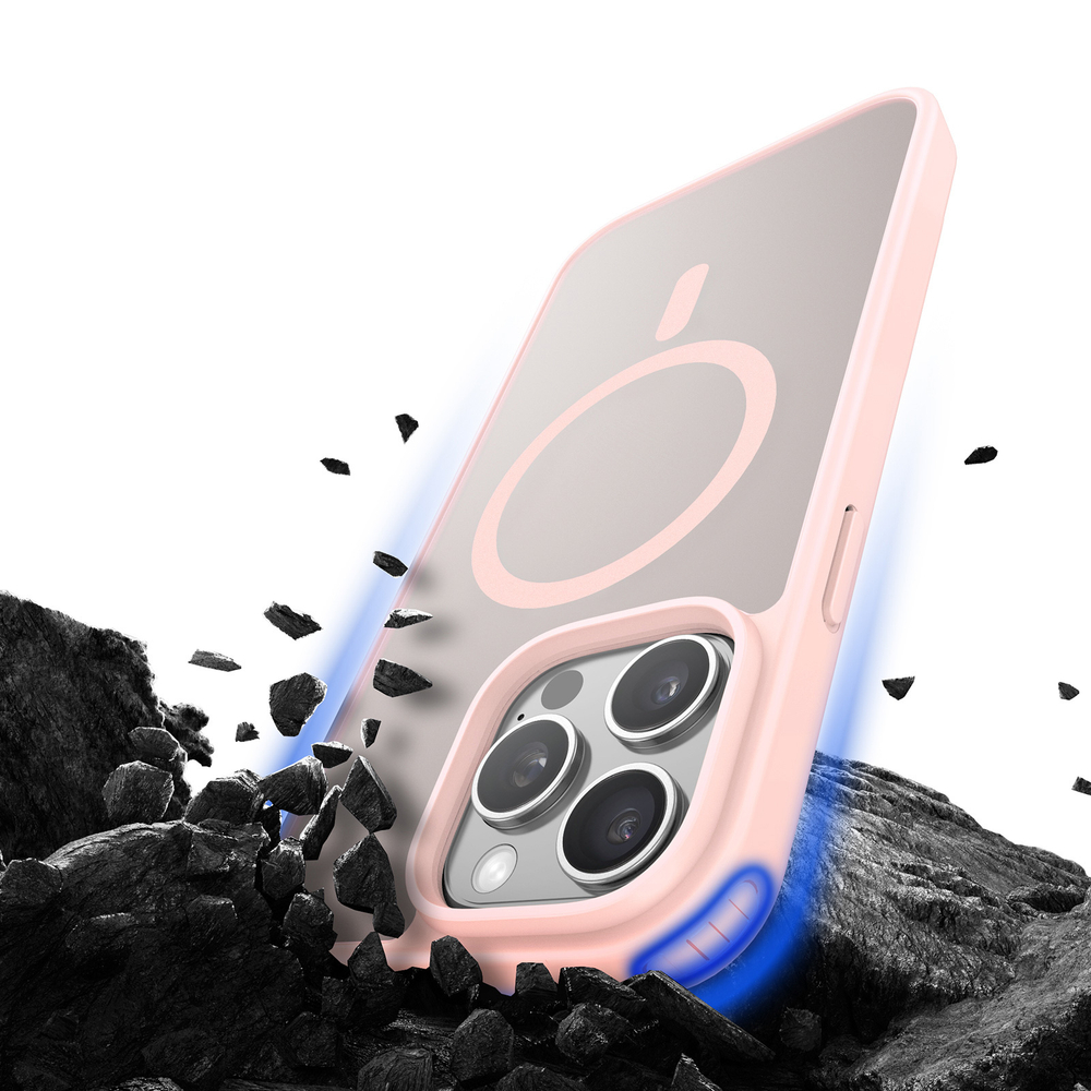 Прозрачный матовый чехол с рамками розового цвета (Light Pink) и с MagSafe от Dux Ducis для iPhone 15 Pro, серия Yind Series Case