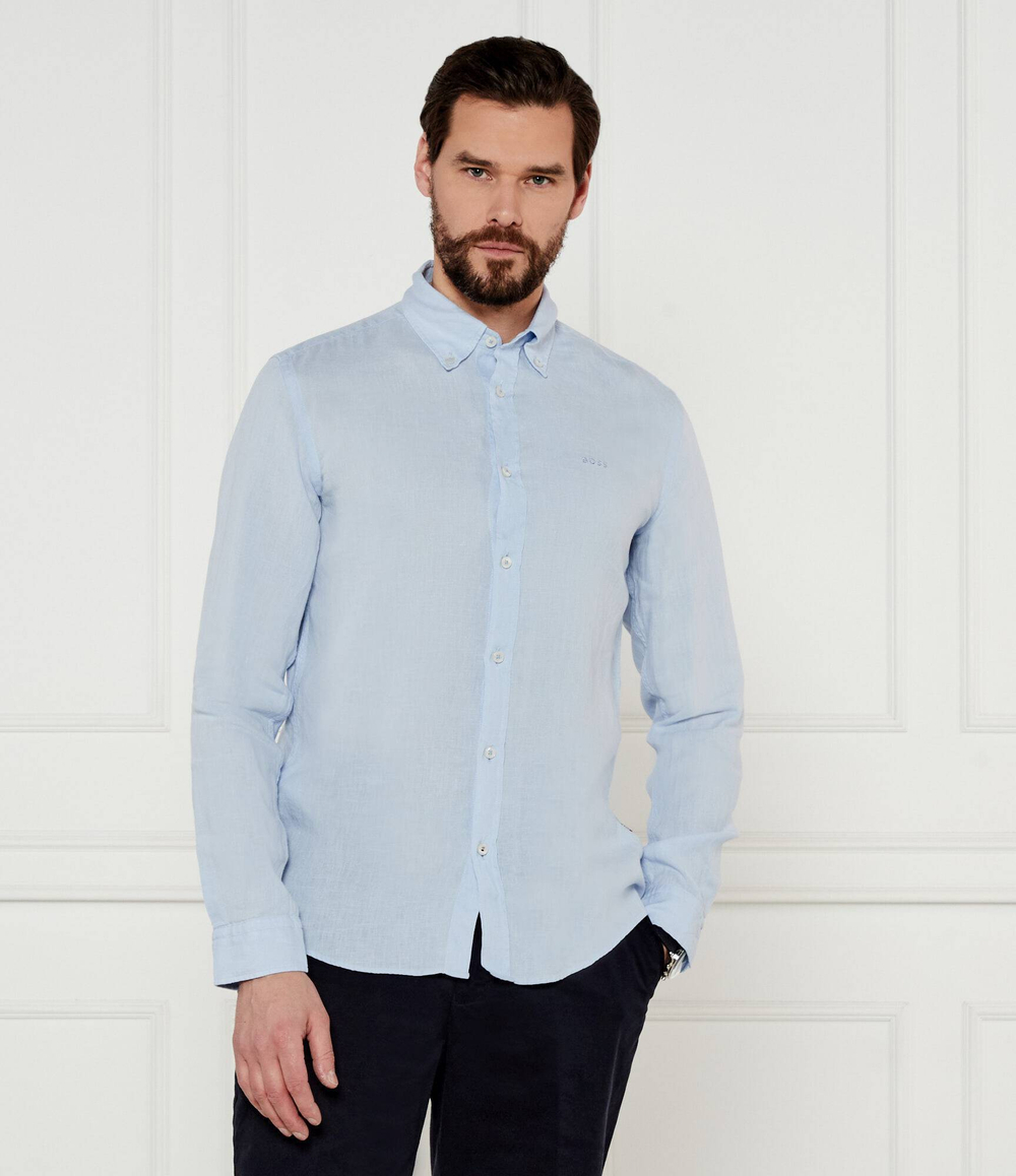 Льняная рубашка H-ROAN-BD-E-C1-243 BOSS BLACK - голубой(50520283)