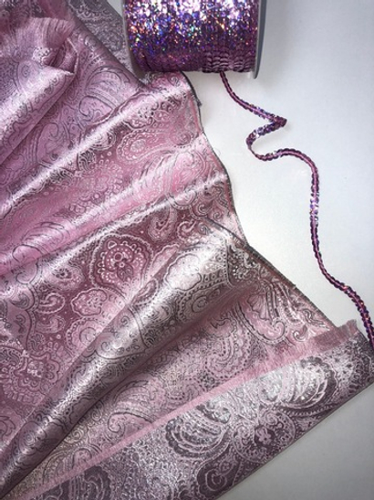 Парча жаккард огурцы, розовый/серебро