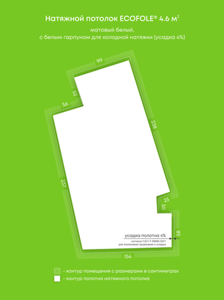 Матовый натяжной потолок 4.6 м2