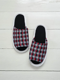 Тапочки хлопковые открытый нос "Клеточка"