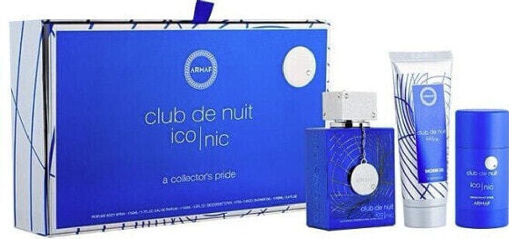 Парфюмерный набор Club De Nuit Blue Iconic ARMAF 105 мл + гель для душа 100 мл + твердый дезодорант 75 г