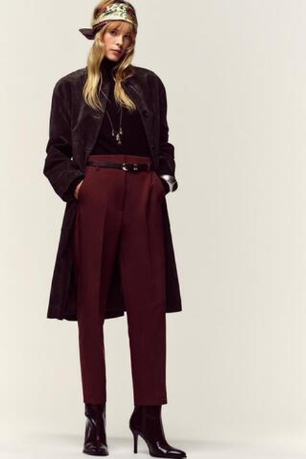 ZARA БРЮКИ С ВЫСОКОЙ ПОСАДКОЙ И РЕМНЕМ, БУРГУНДИ
