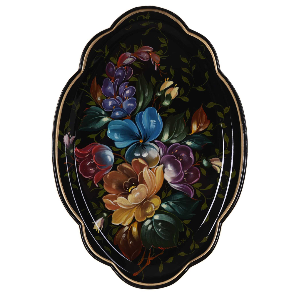 Жостовский поднос декоративный, размер 32х22 см (A11), металлический