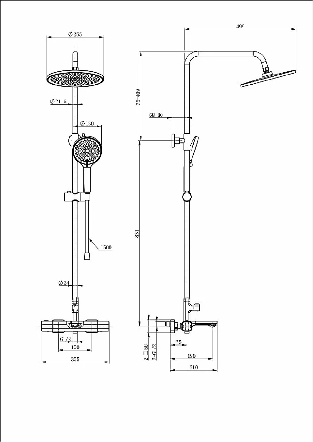 Душевая система с термостатом WONZON & WOGHAND SOLID WW-C3011-A-MW белый матовый