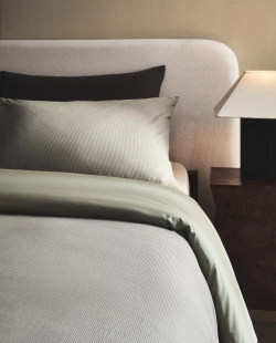 ZARA HOME ПОДОДЕЯЛЬНИК ИЗ ЖАТОГО СИТЦА В ПОЛОСКУ , ЗЕЛЕНЫЙ