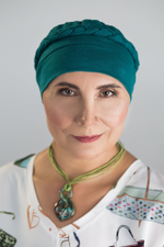 Шапочка КЛЭР с косичкой, тюрбан из хлопка, малахит Elza Meyger