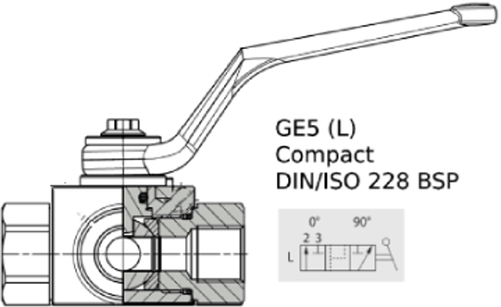 Кран 3-х ходовой шаровый BSP 1/4 DN 06 P=500 GE5L compact