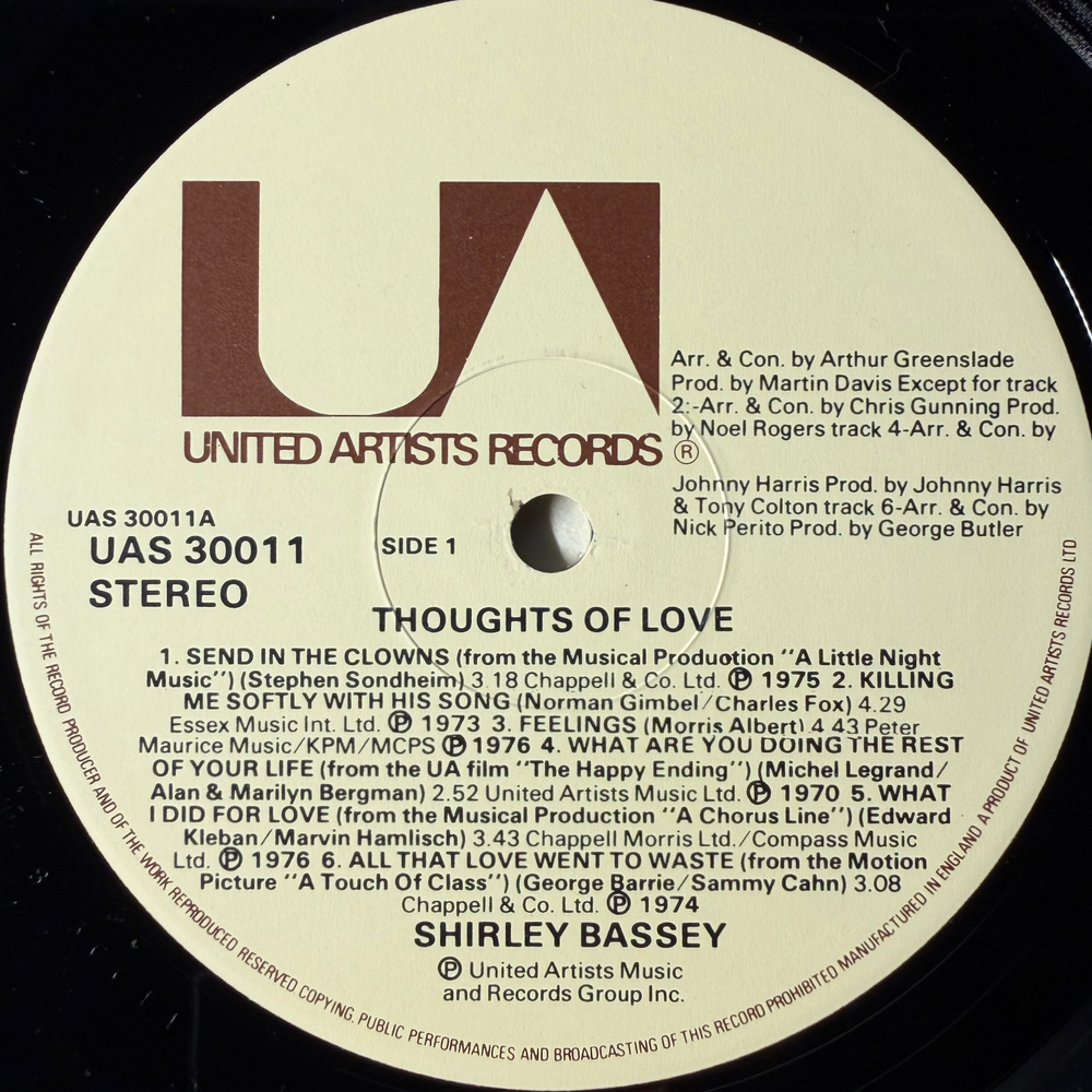 Shirley Bassey ‎– Thoughts Of Love (Англия 1976г.)