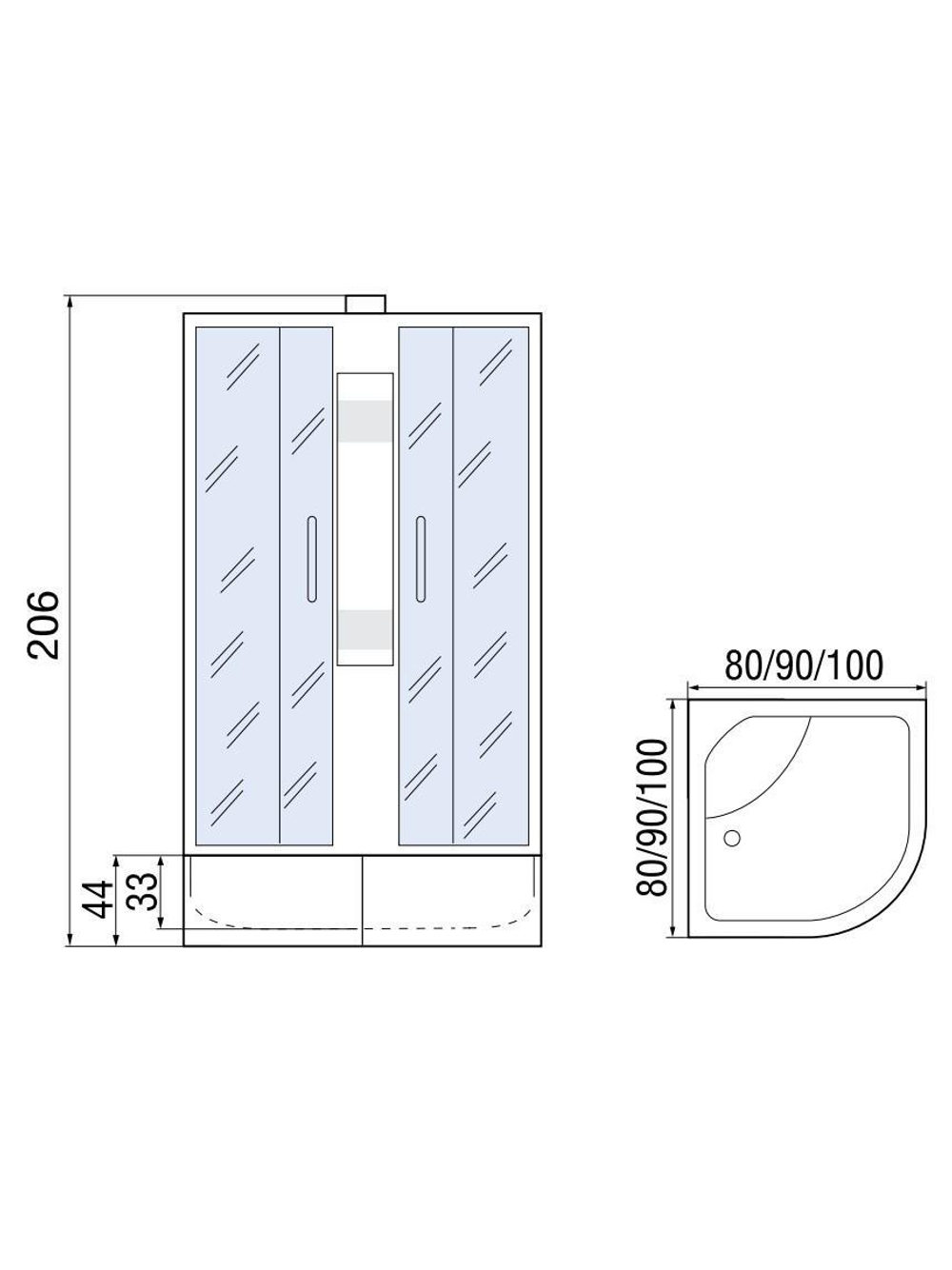 Душевая кабира  МОНОМАХ 10000005786 80/43 С МЗ, б/крыши, 800х800х430, полукруг
