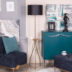 Светильник напольный торшер Нимфея с абажуром Винтаж-2 Черный