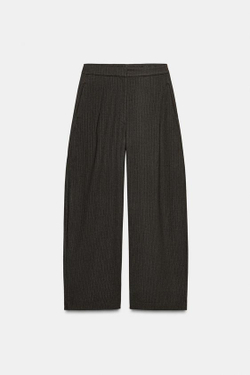 ZARA БРЮКИ-БАЛЛОНЫ ИЗ ТКАНИ «ЁЛОЧКА» ZW COLLECTION, КОРИЧНЕВЫЙ