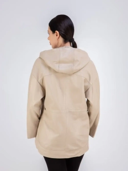 Куртка кожаная натуральная оверсайз с капюшоном