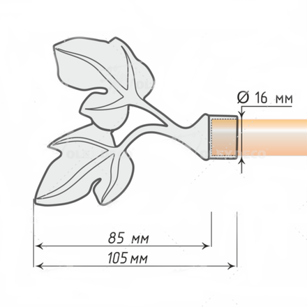 Наконечники "Плющ" кованых карнизов для штор d16 мм, цвет антик