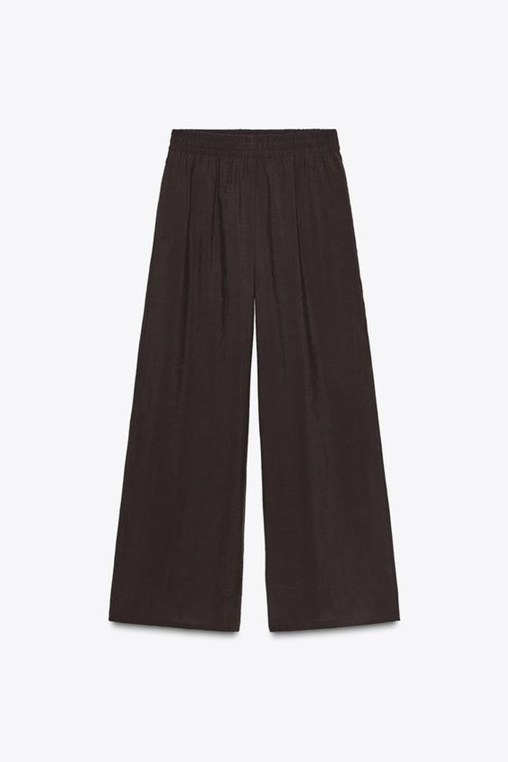 ZARA БРЮКИ С ШИРОКИМИ ШТАНИНАМИ И ЭЛАСТИЧНОЙ ТАЛИЕЙ, КОРИЧНЕВЫЙ