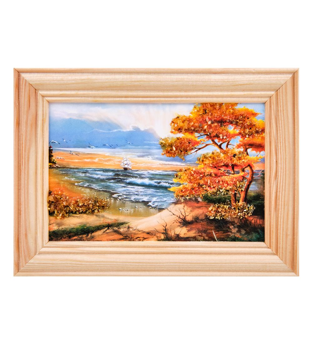 AMB-56/ 8 Картина «Парусник» (с янтарной крошкой) дер.рамка 8х12