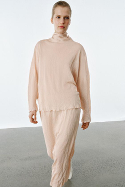 ZARA ЮБКА МИДИ ИЗ ЖАТОГО ТРИКОТАЖА, ТЕЛЕСНО-РОЗОВЫЙ