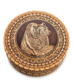 Народные промыслы BST-401/ 9 Шкатулка «Медведь» (береста) - Вариант A