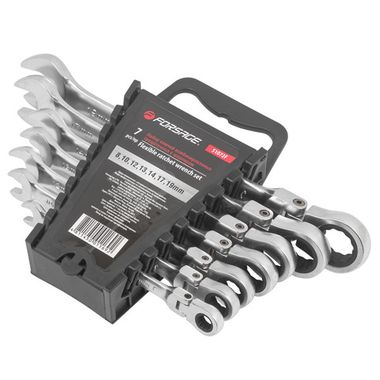 Набор ключей комбинированных трещоточных с шарниром 7пр. (8,10,12,13,14,17,19мм)в пластиковом держателе Forsage F-51072F
