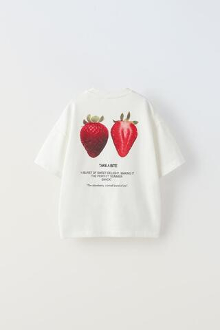 ZARA ФУТБОЛКА С ПРИНТОМ «ФРУКТЫ», ЭКРЮ
