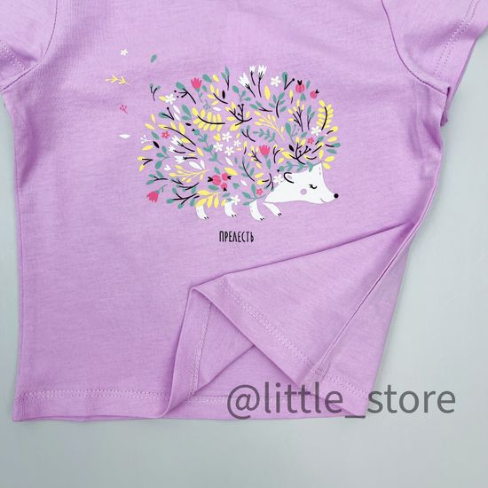 Футболка хлопковая "Бабочки в лесу" лиловая