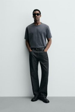 ZARA ХЛОПКОВАЯ ФУТБОЛКА С КОРОТКИМИ РУКАВАМИ, АНТРАЦИТОВО-СЕРЫЙ