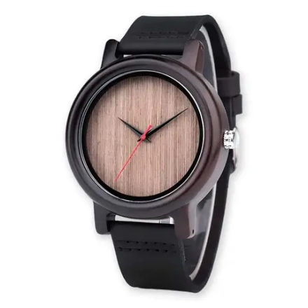 Часы наручные из натурального дерева кварцевые DODO DEER на кожаном ремешке, черный W9220-02