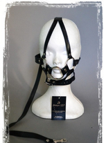 Сбруя с кольцом-распоркой для рта на поводке (Цвет: черный)