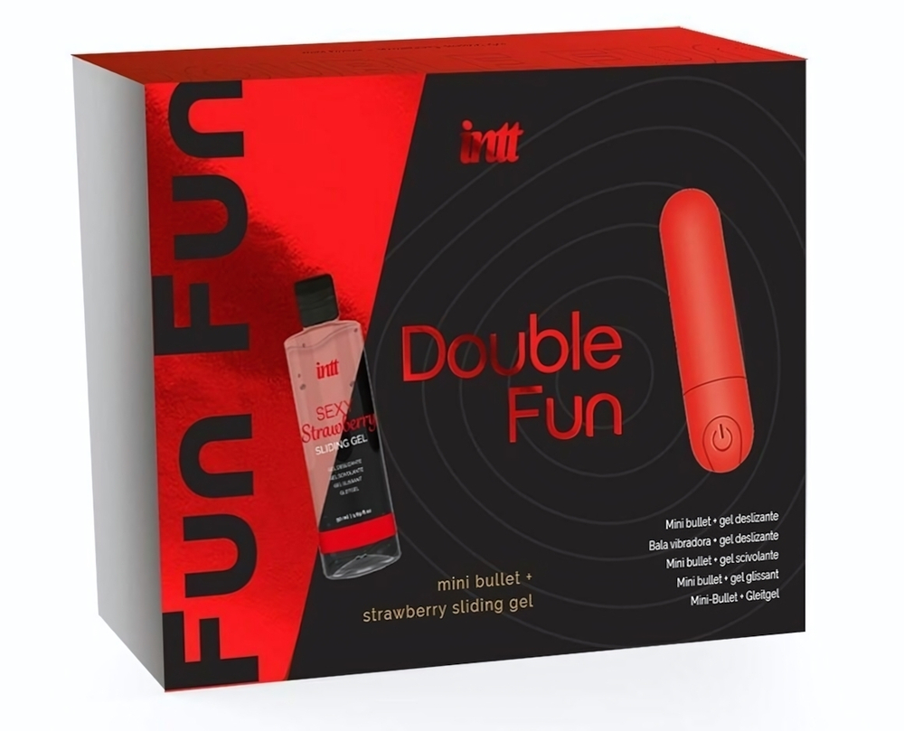 Подарочный набор Double Fun: перезаряжаемая вибропуля и гель на водной основе (Цвет: красный)