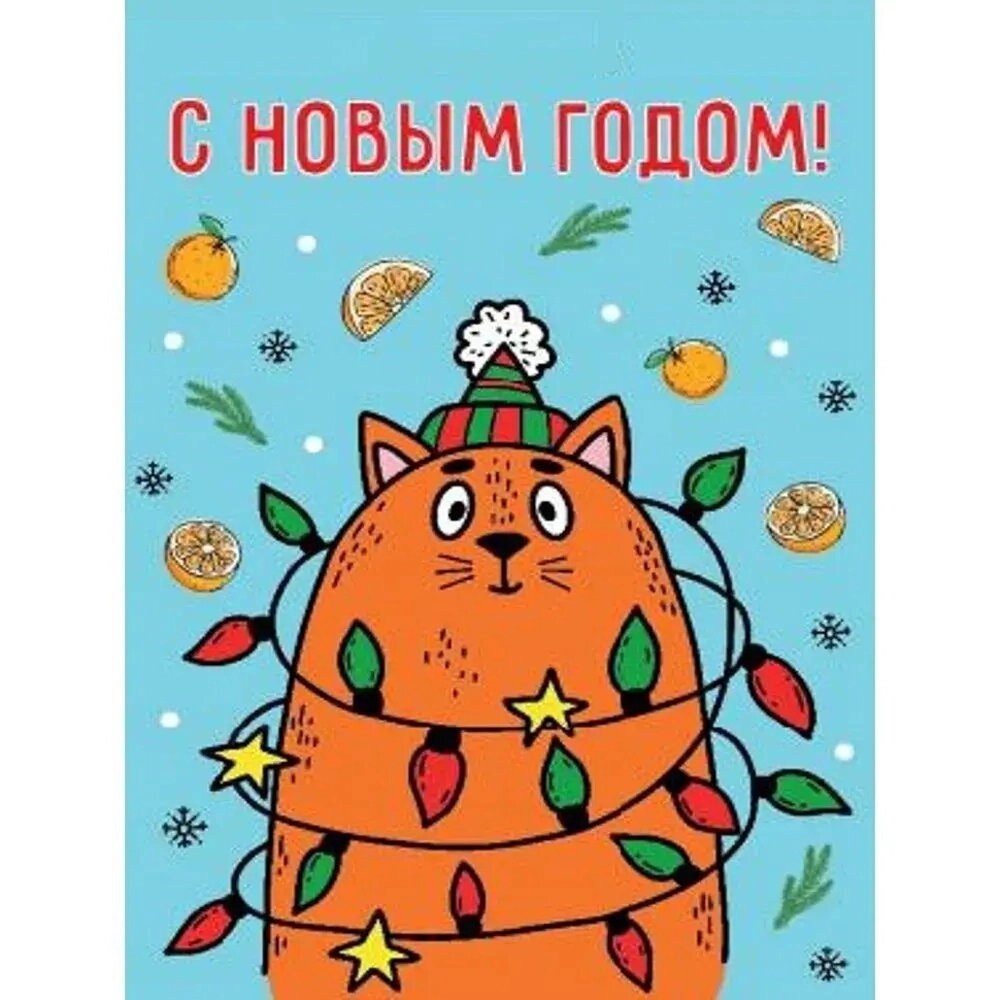Пакет подарочный с матовой ламин.26,4x32,7x13,6см(L) Новогодний кот, 157г