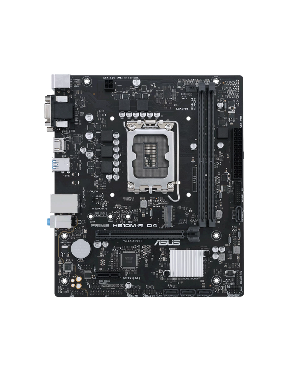 ASUS PRIME H610M-R D4-SI, LGA1700, H610, 2*DDR4, 4*SATA, 1*M.2, 4*USB 3.2, 1*PCIx16, 1*PCIx1, VGA+HDMI+DVI-D, mATX; 90MB1B40-M0ECY0