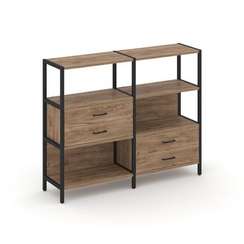 Shelf System Двухсекционный стеллаж трехярусный с ящиками SN.STM-323 Дуб Табак/Металл Черный 1590*40