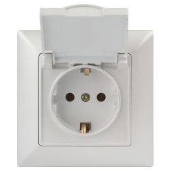 Розетка Intro Solo 4-203-06 с заземлением 2P+E Schuko с крышкой 16А-250В IP20 СУ перламутр