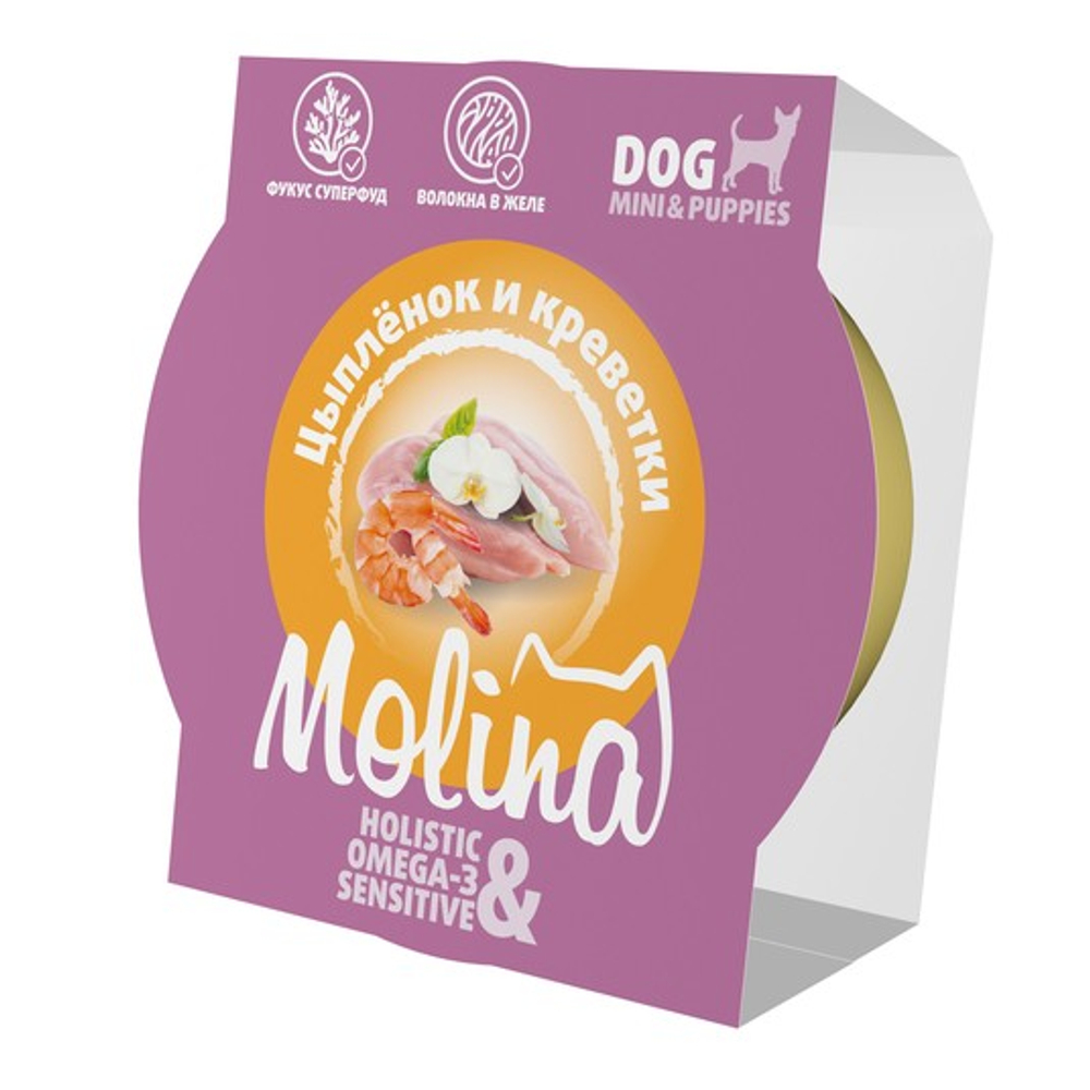 Ламистер для взрослых собак мини-пород Molina цыпленок и креветки в желе, 75 г 12шт