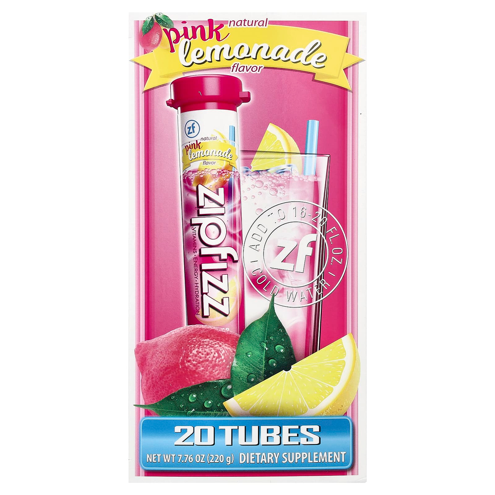 Zipfizz, Энергетическая смесь для здорового спорта с витамином B12, розовый лимонад, 20 тюбиков по 11 г (0,39 унции)