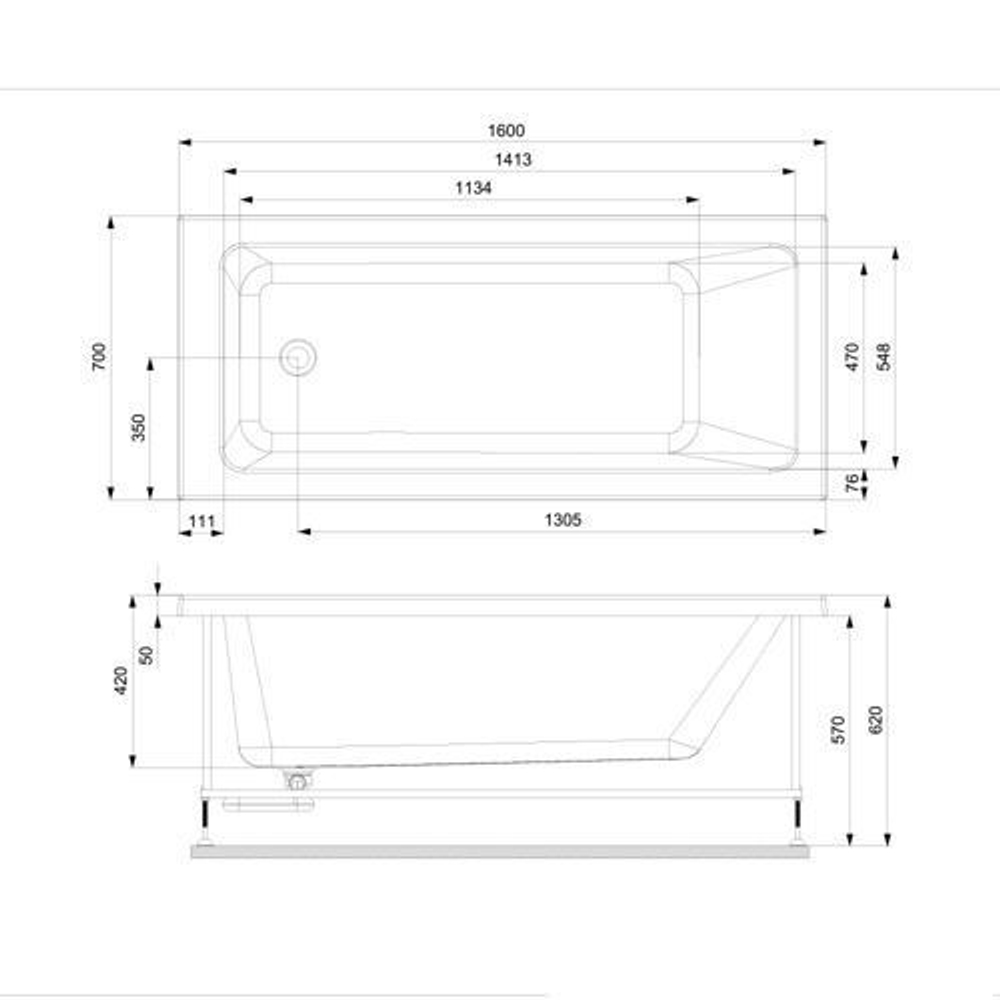 Jaquar, Встраиваемая ванна Fonte, с монтаж. рамой, 1600х700, Акрил JBT-WHT-FONT160FX